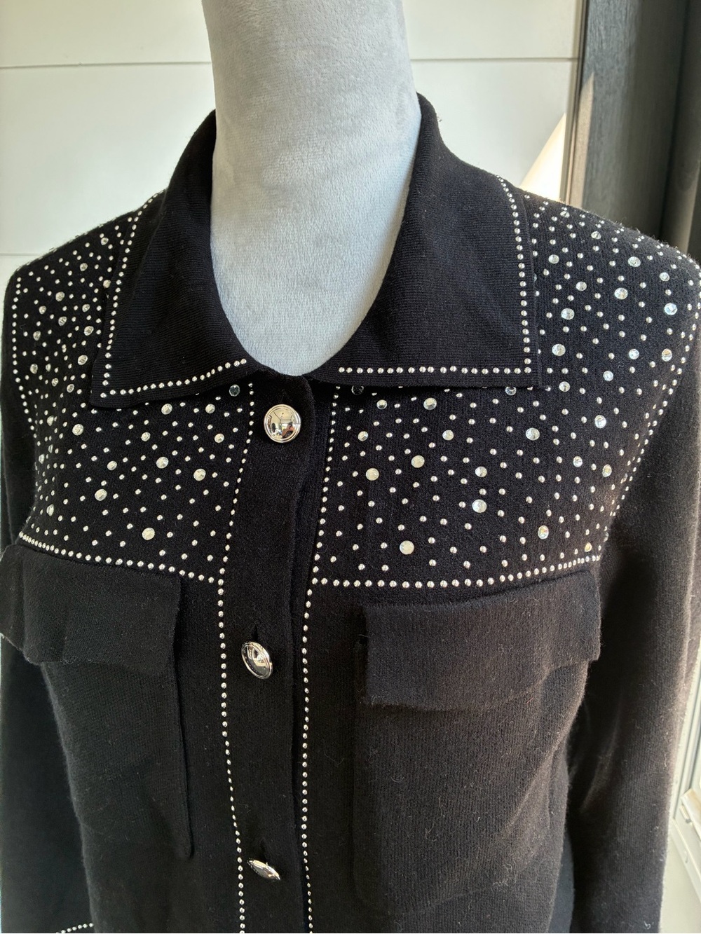 Christian Siriano Black Stud-Embellished Button Sweater Sz M NWT/0407 - Picture 2 of 13